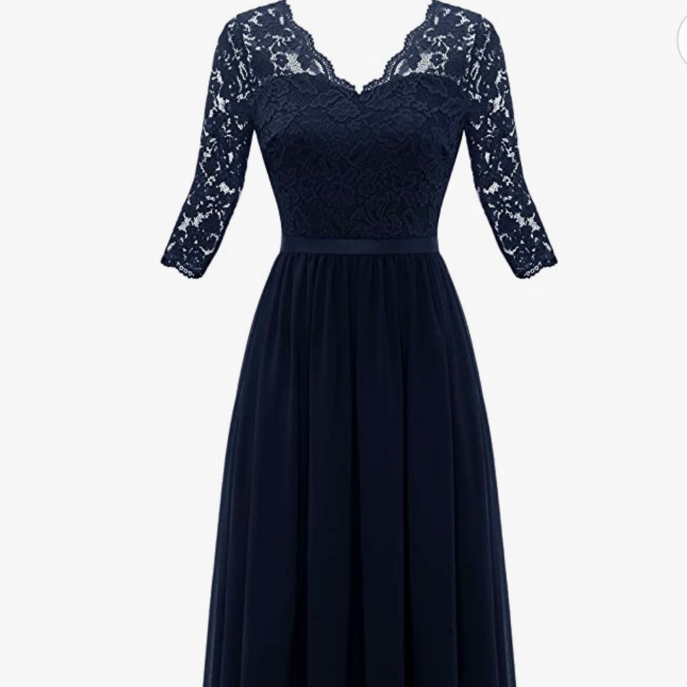 Beautiful navy formal dress with lace sleeves